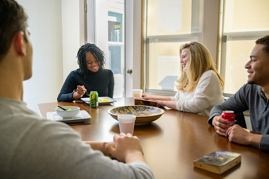 group of patients at meal time together talking about detoxing from codeine in Long Island